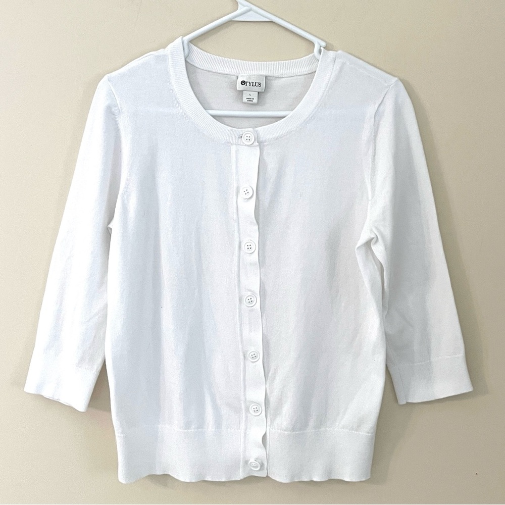 STYLUS White Lightweight Button-Front Cardigan Sw… - image 2